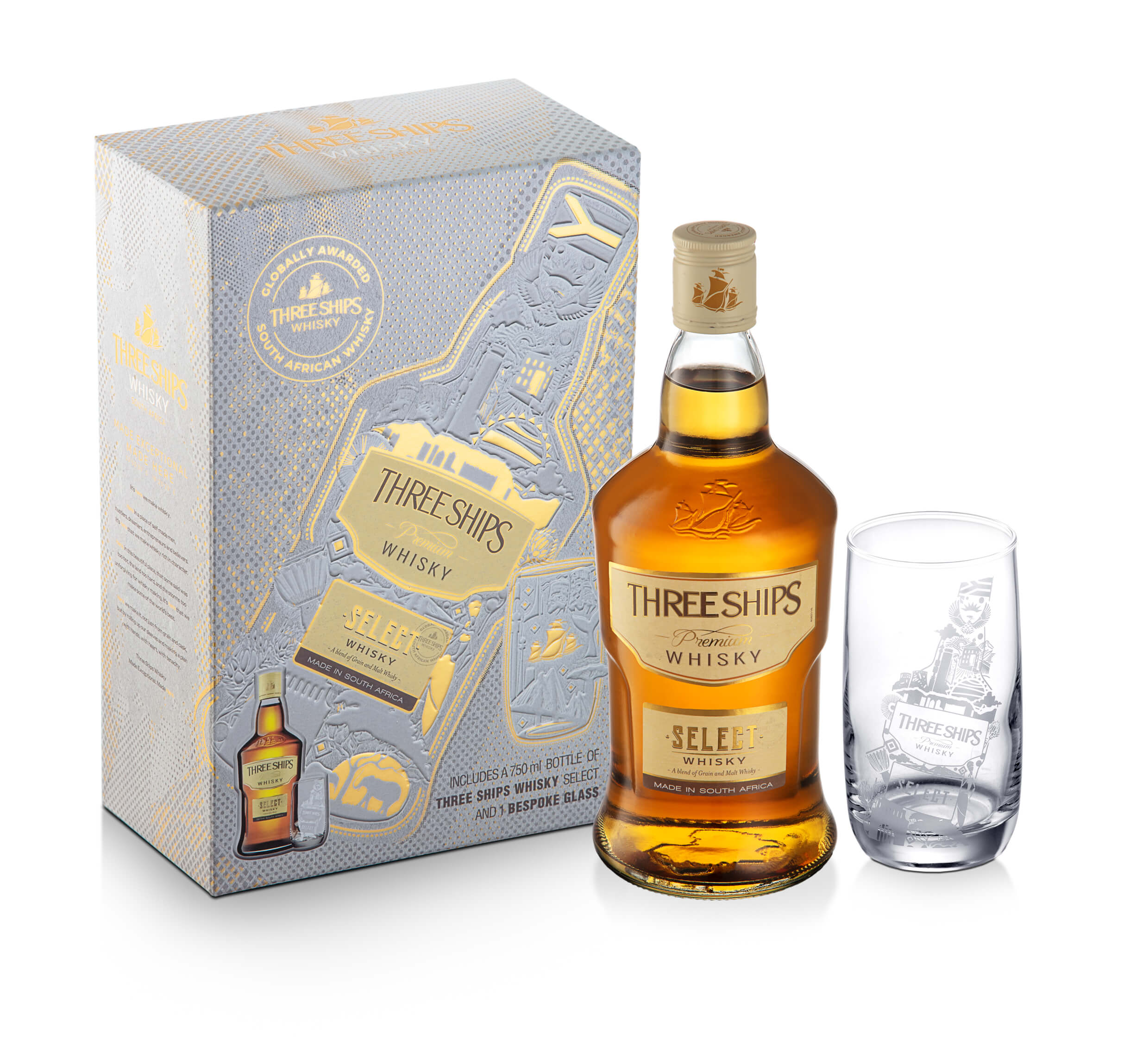 Three Ships Whisky Select With Glass Gift